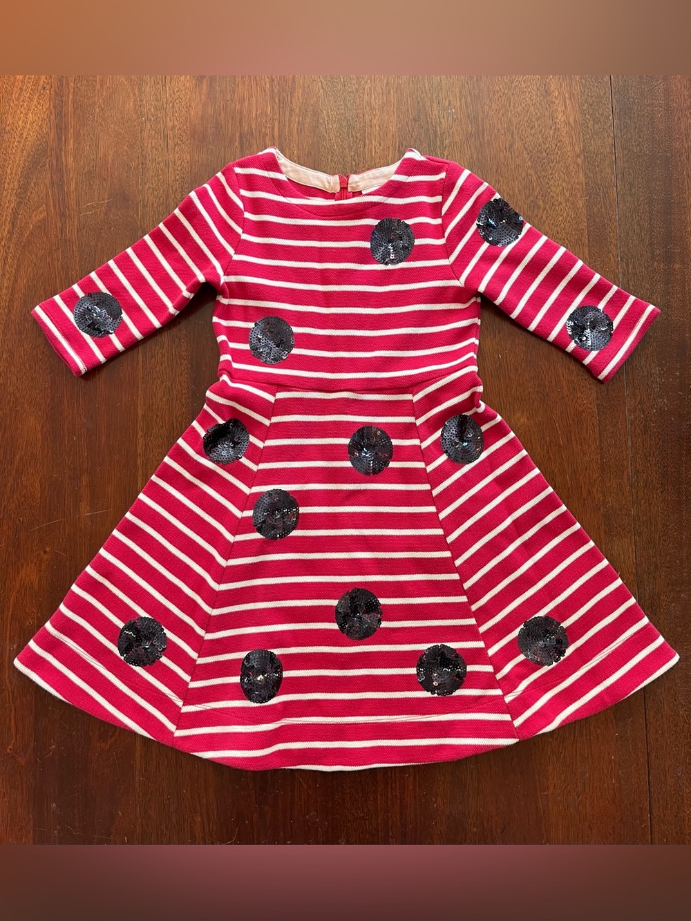 Mini Boden Red and White Striped Dress with Black Sequin Dots